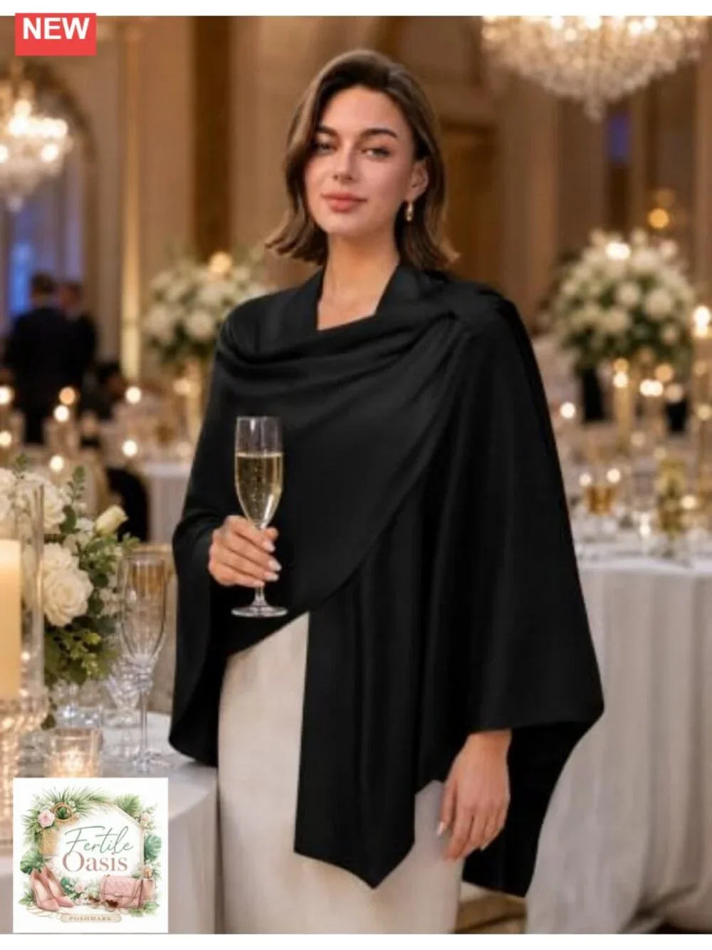 Women's Cross Front Poncho Shawl Wrap No-Slip Knit Formal Wedding